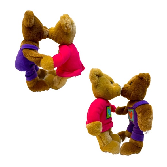 Hallmark Kissing Bears Magnetic Velcro Pink Purple Vintage Valentine’s Day - Picture 5 of 5